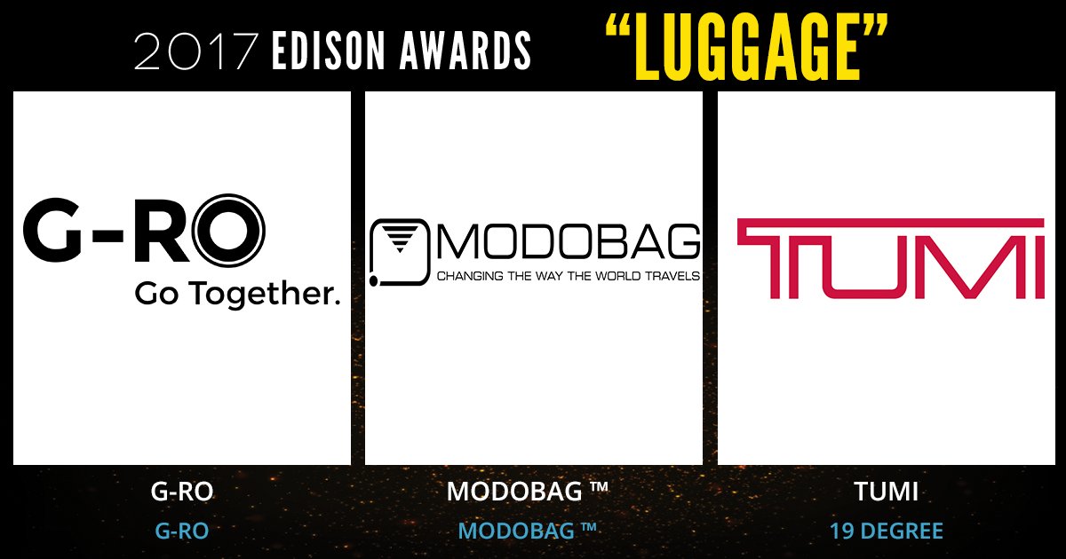 EdisonAwards's tweet image. Our bags are backed! Congrats to our luggage winners. Bronze - @Tumitravel Silver- @modobag GOLD - @G_ROtogether #EA17💡