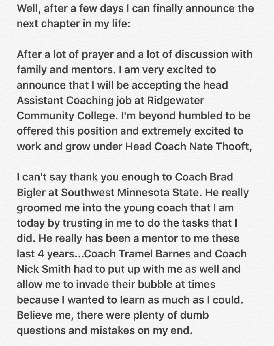 CoachWallace30's tweet photo. Excited to join Coach Thooft as the head Assistant Coach @ Ridgewater College! #WarriorWay #GodIsGood https://t.co/lUxLgZzOhi