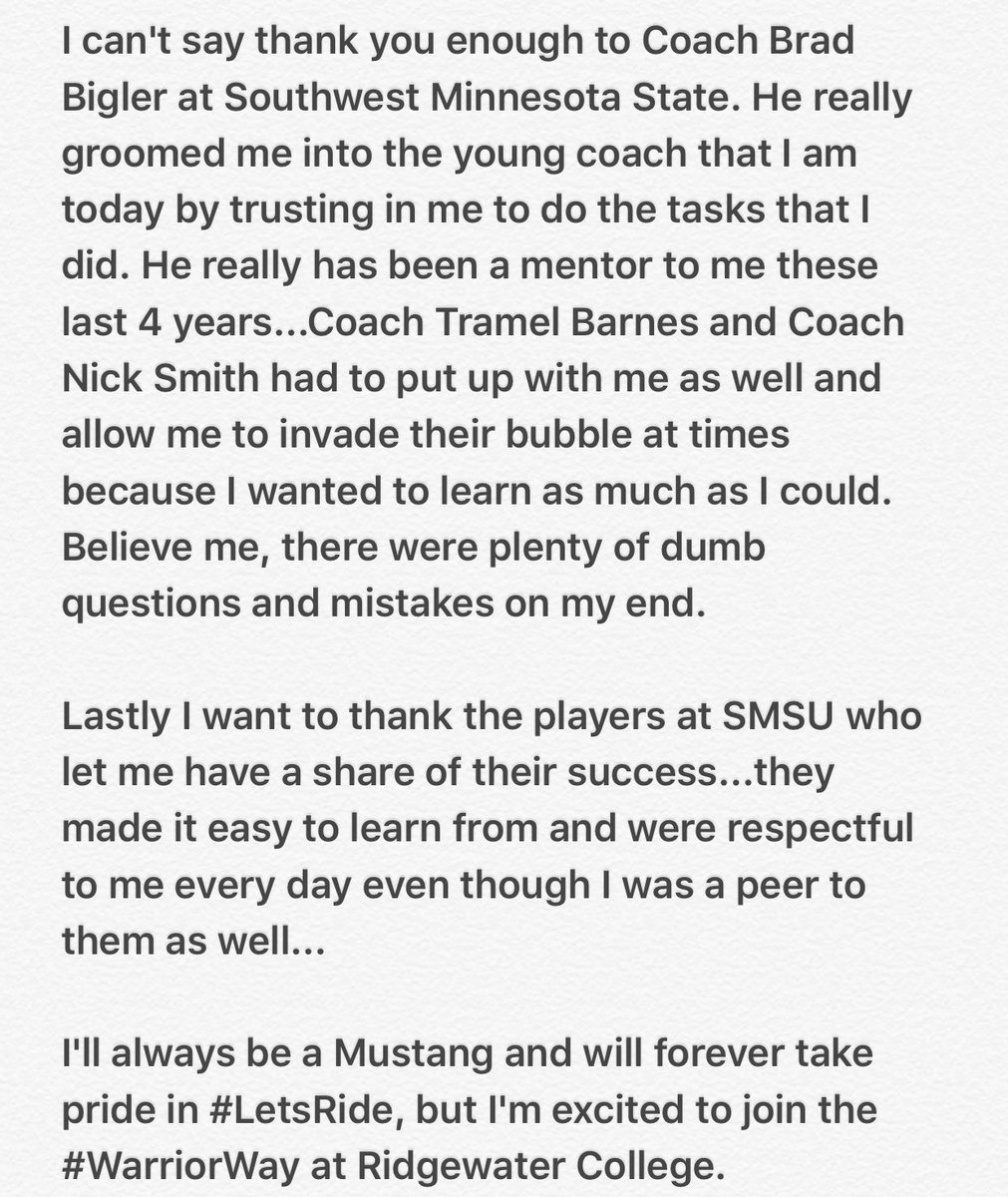 CoachWallace30's tweet photo. Excited to join Coach Thooft as the head Assistant Coach @ Ridgewater College! #WarriorWay #GodIsGood https://t.co/lUxLgZzOhi