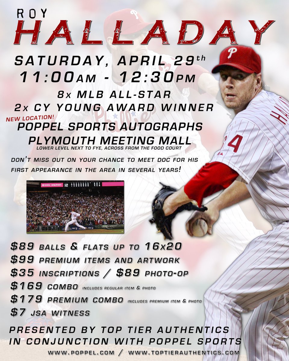 TTAPhilly's tweet photo. Excited to host @RoyHalladay for a public Autograph Signing/Photo-op next weekend! Tix at https://t.co/CrblJgvv8q https://t.co/HWNmQIFMRe