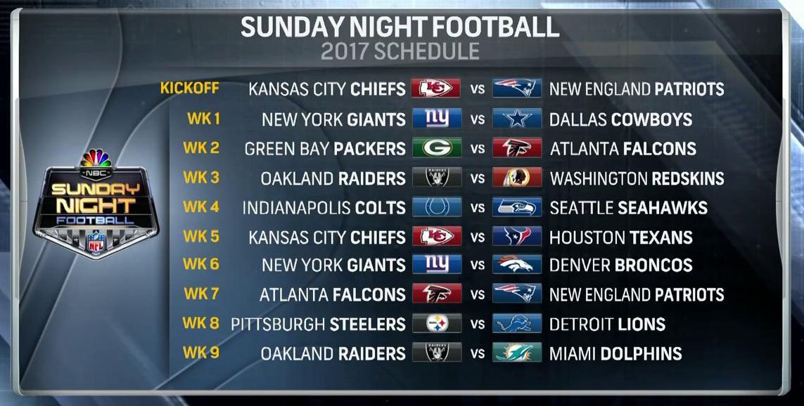 NBC's Sunday Night Football schedule released