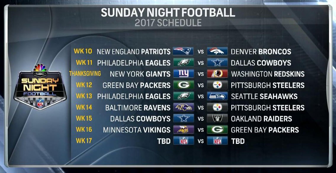 NBC announces 'Sunday Night Football' schedule