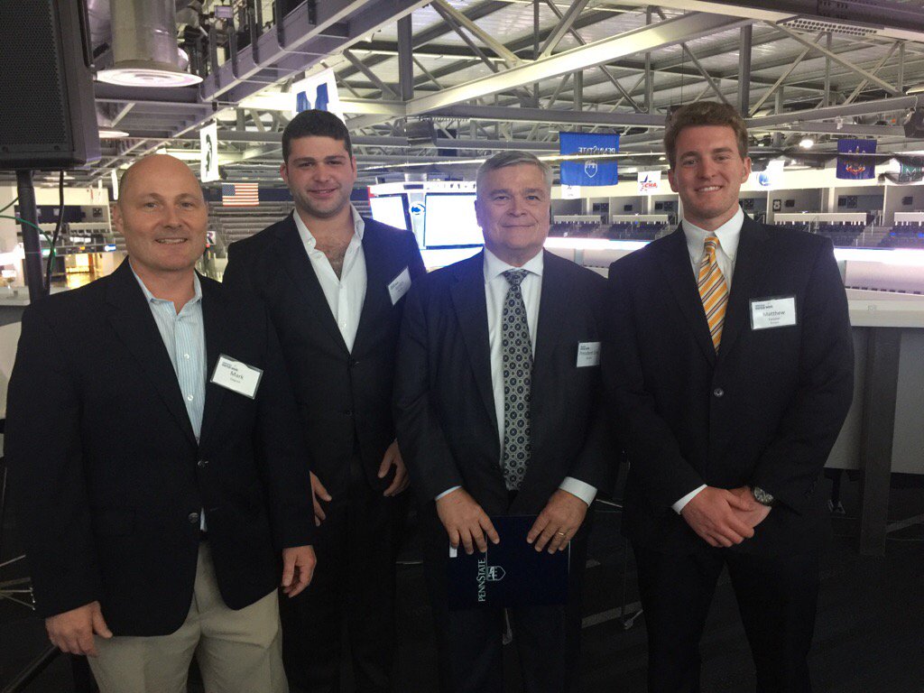 psuaginnovation's tweet photo. Mark Gagnon, Jordan Brown &amp; Matt Forester talk #psustartupweek with Pres. Barron, at the end of stewardship day! https://t.co/3tOqB6noSy