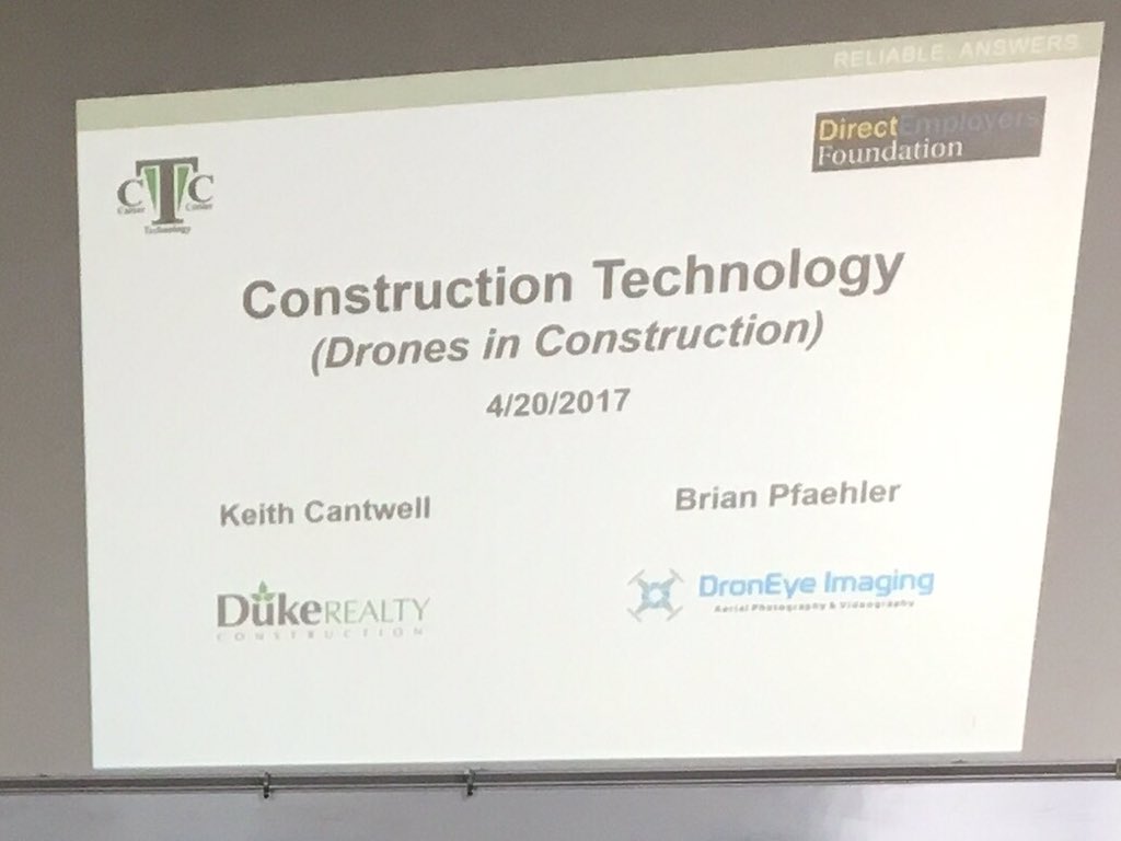 DronEyeImaging's tweet photo. Had a great time presenting with @DukeRealty at Arsenal Tech today about Drones in Construction! STEM is the future! #dji #droneyeimaging https://t.co/K2Udqj7iCh