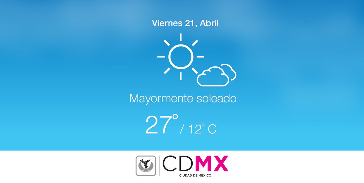Antes de salir de casa toma precauciones, el clima de hoy en la #CDMX será de Min. 12°C - Max. 27°C