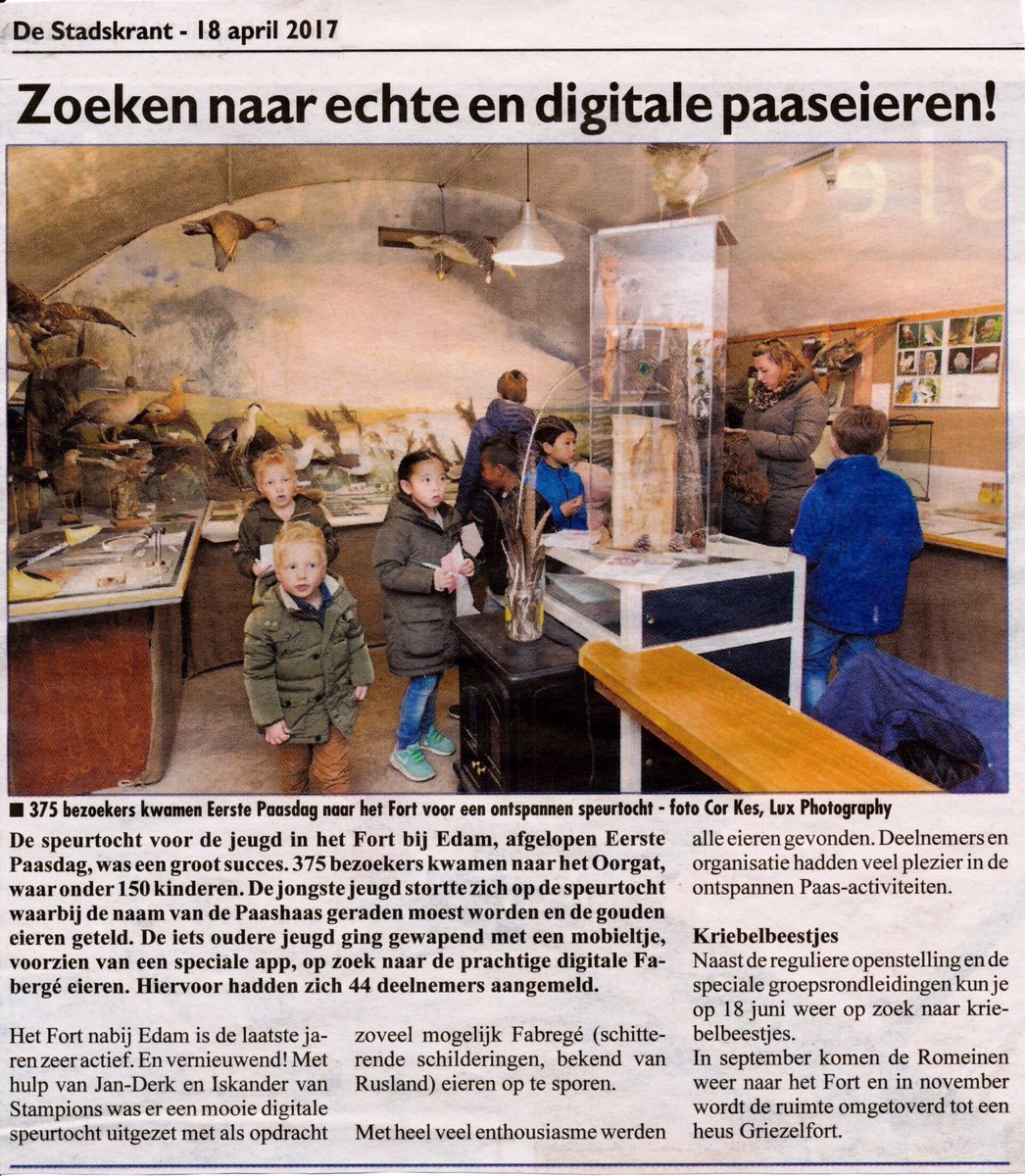 "Het #FortbijEdam is de laatste jaren zeer actief. En vernieuwend!", de Edamse Stadskrant van afgelopen dinsdag #Stampions #Paasspeurtocht