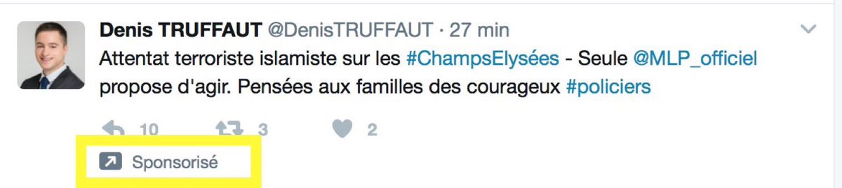 Pdt ce temps, le #FN sponsorise ses tweets sur l'attentat des #ChampsElysees. 
C'est cette France que vs voulez ?
#15minutesPourConvaincre