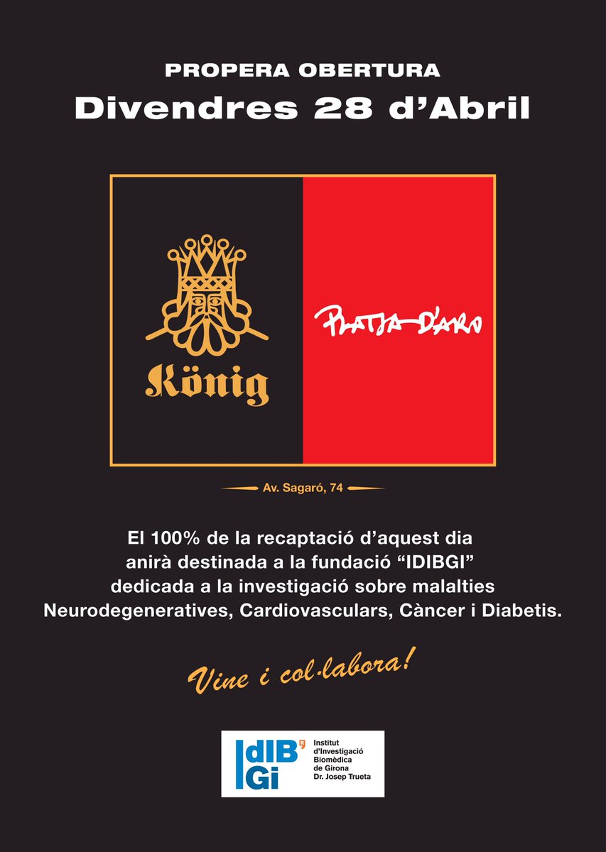El 28 d'abril <a href="/KonigRestaurant/">König Restaurant</a> inaugura nou establiment a Platja d'Aro. La recaptació es destinarà a la investigació. Vine i col·labora!