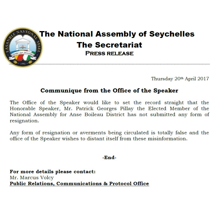 lds_seychelles's tweet photo. NATIONAL ASSEMBLY COMMUNIQUE https://t.co/KZ0n2V6nPp