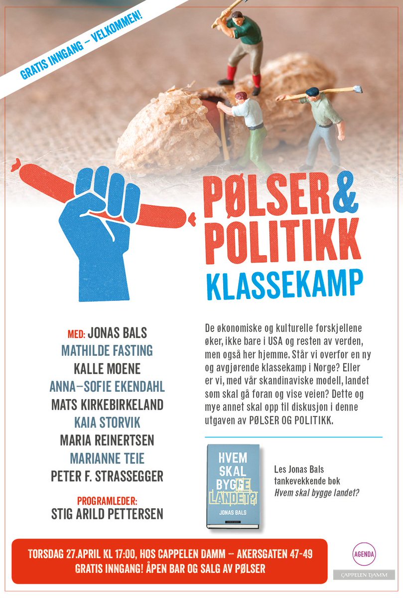 CappelenDamm's tweet image. Klassekamp er tema for neste ukes Pølser og politikk hos Cappelen Damm (27 april). Velkommen!