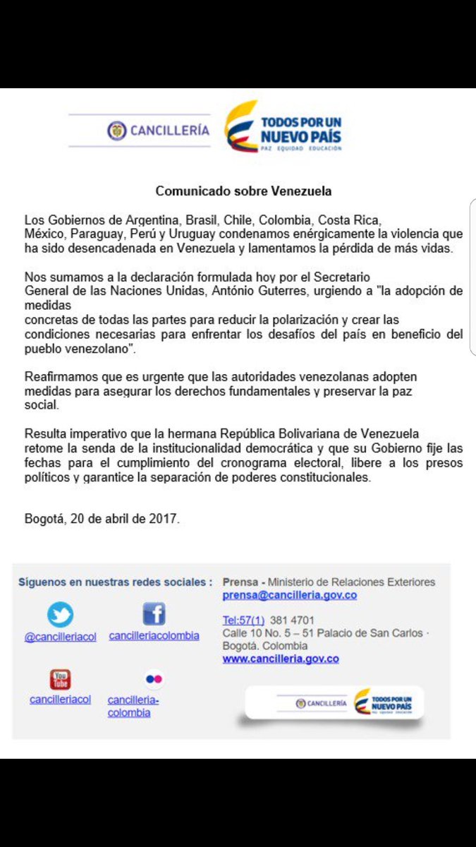 stephanyccl's tweet photo. @NTN24ve @joseolivaresm @CancilleriaCol #nueve #gobiernos #latinos apoyan las exigencias de la #oposición en #Venezuela https://t.co/39xEQDb05E