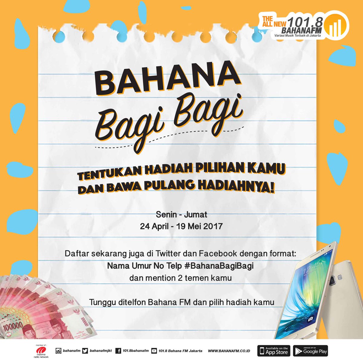 #BahanaDagDigDug udah dimulai lho! Langsung daftarin diri kamu (Nama Usia No.telp Domisili) dan mention ke <a href="/bahanafmjkt/">101.8 Bahana FM JKT</a> ya!