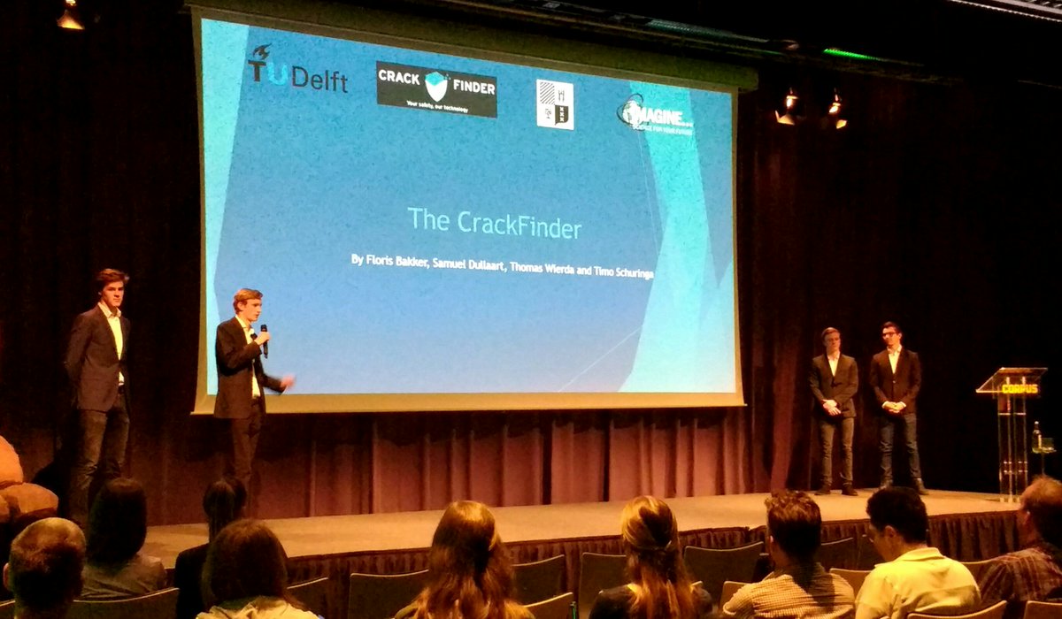 Imagine4Science's tweet photo. A cracking presentation from Timo, Floris, Thomas and Samuel about their project The CrackFinder!  #FILS2017 https://t.co/rwmiBz40hm
