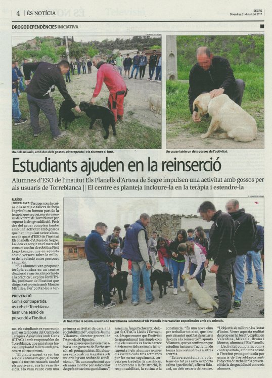 Article del <a href="/SEGREcom/">SEGRE</a> sobre una de les nostres Comunitats Terapèutiques i l'activitat impulsada pels alumnes d' @Ins_ElsPlanells