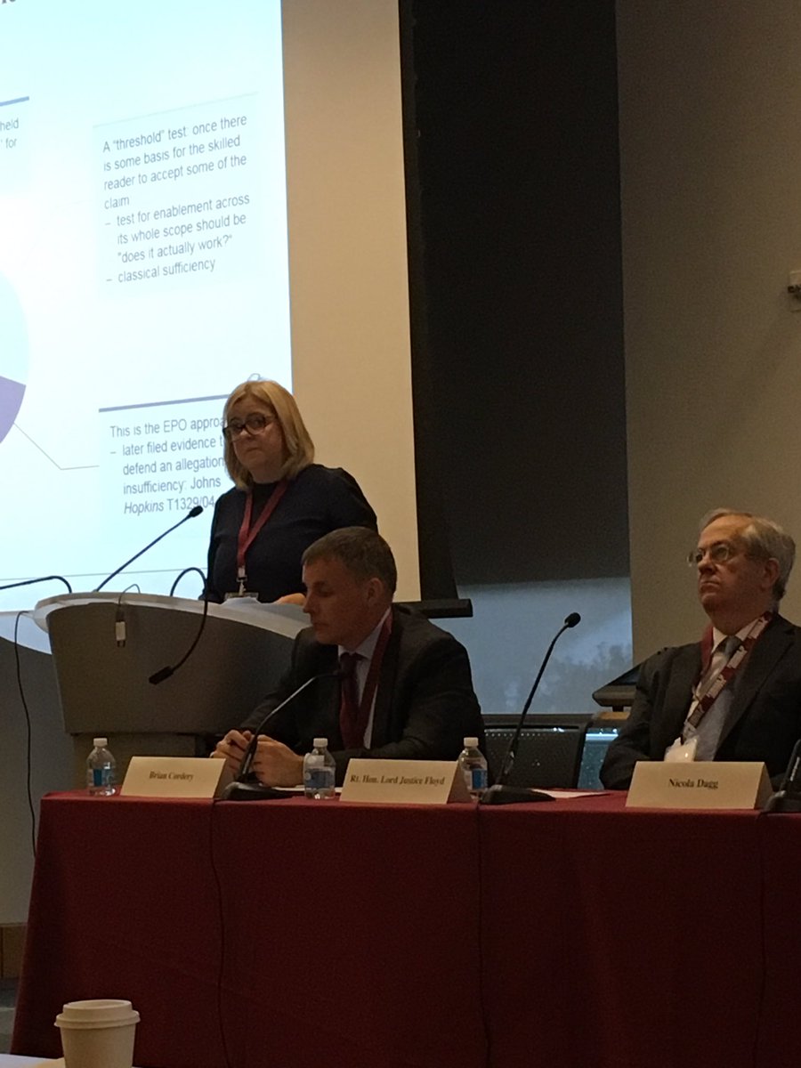 davidangusstone's tweet photo. @AllenOvery IP head Nicola Dagg speaks on plausibility with Lord Justice Floyd at a VERY early session #fordhamip. https://t.co/DtbXtfdP0N