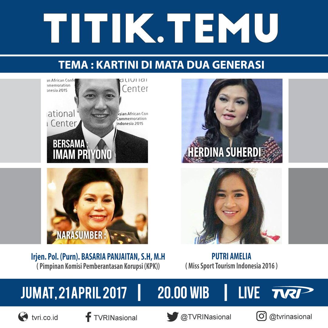 #TitikTemuTVRI Jumat, 21 April 2017 pkl 20:00 WIB bersama <a href="/imam_priyono/">imam priyono</a> &amp; Herdina Suherdi. LIVE di #TVRI