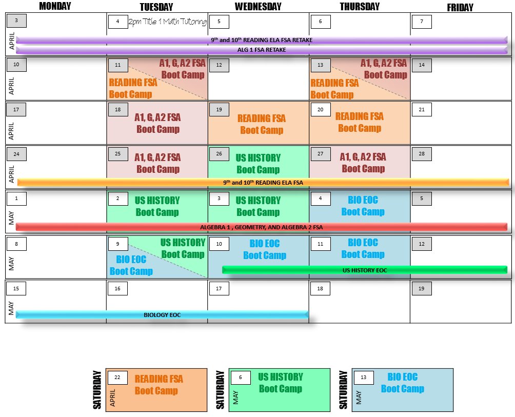 teachmehow2alge's tweet photo. #Jags do u know the FSA/EOC Boot Camp schedule? See ur FSA/EOC teachers 4 more details! #pslhs @PSLHS_Guidance @PSLHS_News @StLucieSchools https://t.co/1NMiJSgXIZ