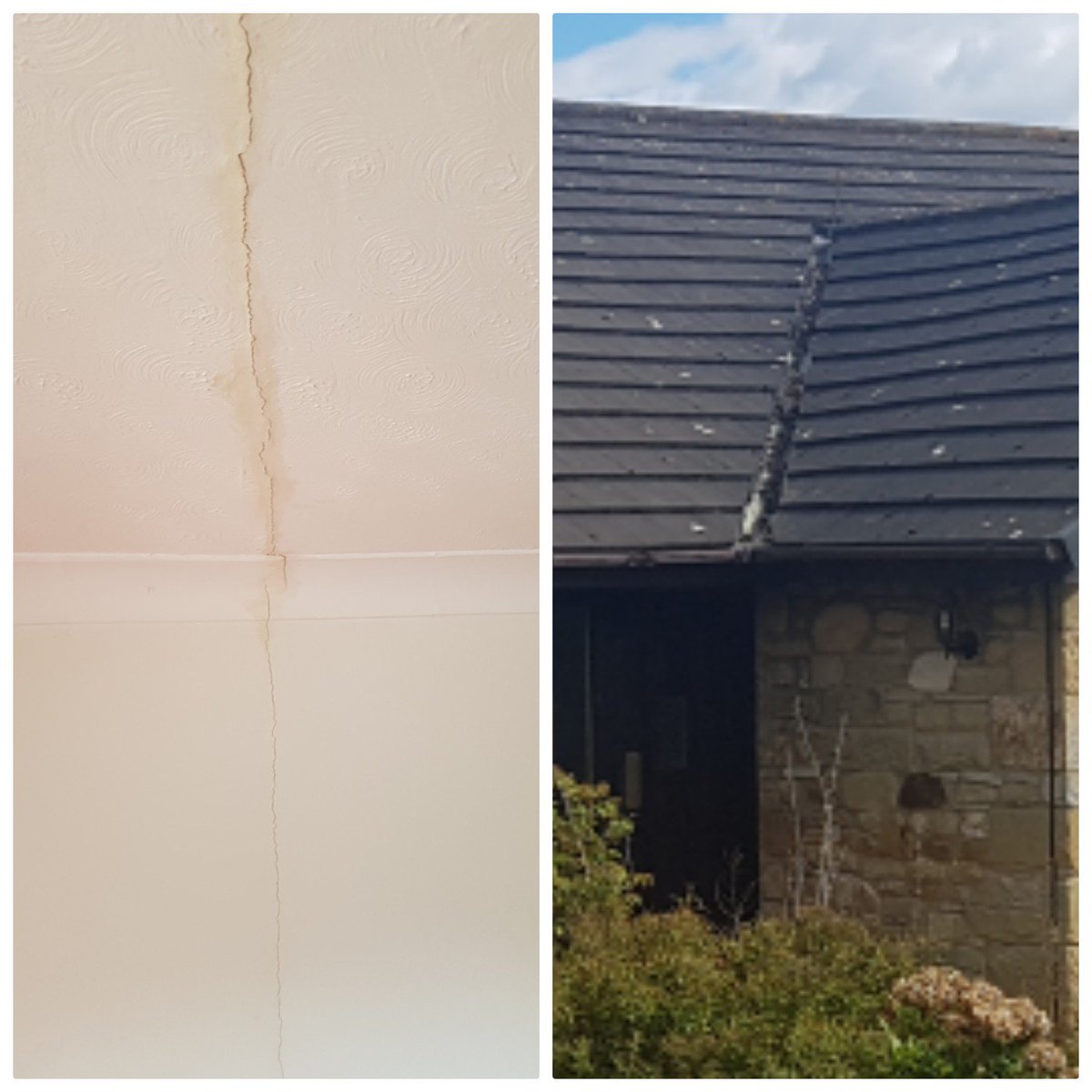 david_straughan's tweet photo. #BuildingSurvey of cracks to walls and ceiling. The cause, insufficient bearing for roof, valley gutter and door lintel. #buildingpathology https://t.co/a1EUJz1MPx