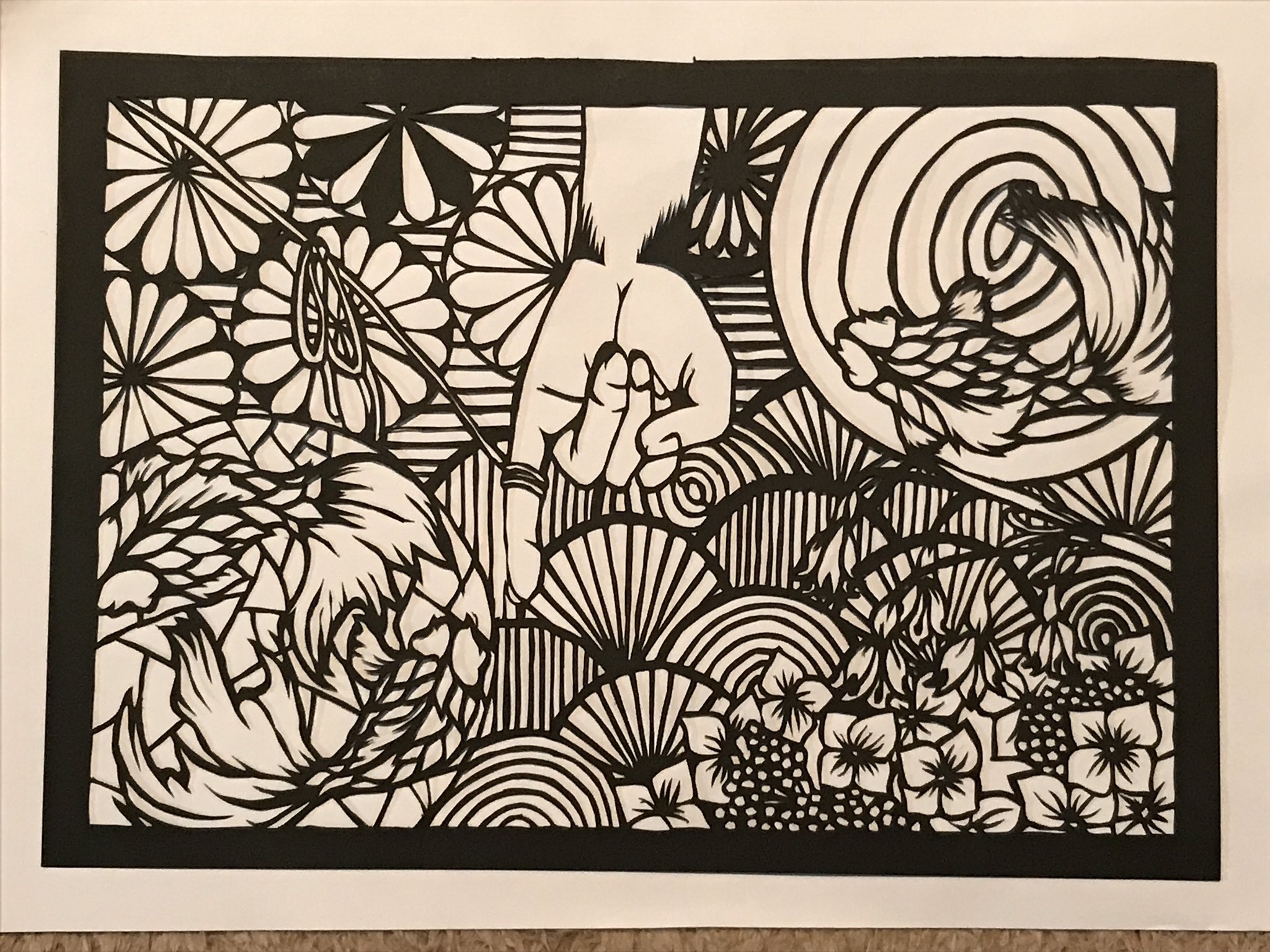 Atelier十人十色 U Tvitteri 切り絵完成 ゆびきりげんまん 鈴蘭と紫陽花の表花言葉の明るい意味の裏に隠された少し怖い花言葉の意味合いを秘めさせて 切り絵 アート