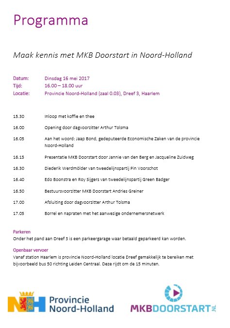 MKBDoorgaan's tweet image. MKB Doorstart gaat van start in Noord-Holland! Kom naar de kick off op dinsdag 16 mei a.s. in Haarlem. Meer info: bit.ly/2obrDLC