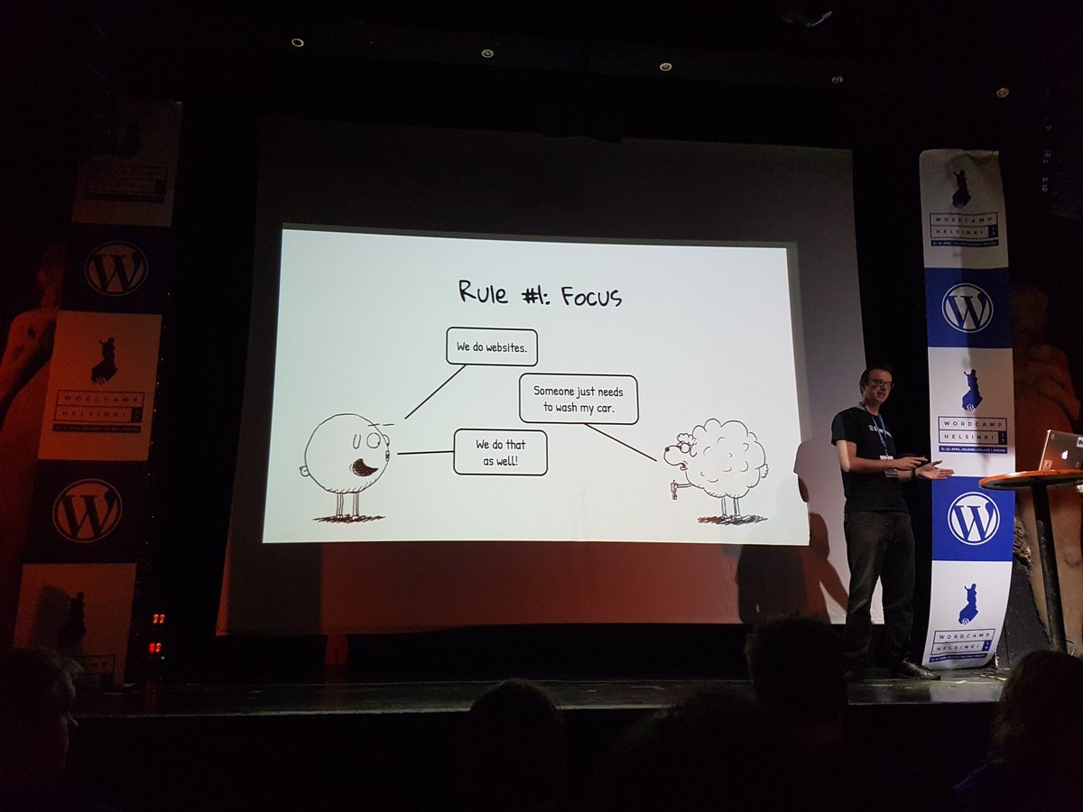 lecklin's tweet photo. These slides are great. 🐑🐄 👍
Topic: Growing pains of a #WordPress agency. 
#WCHEL #WordCamp https://t.co/N1ZkZDjiTh