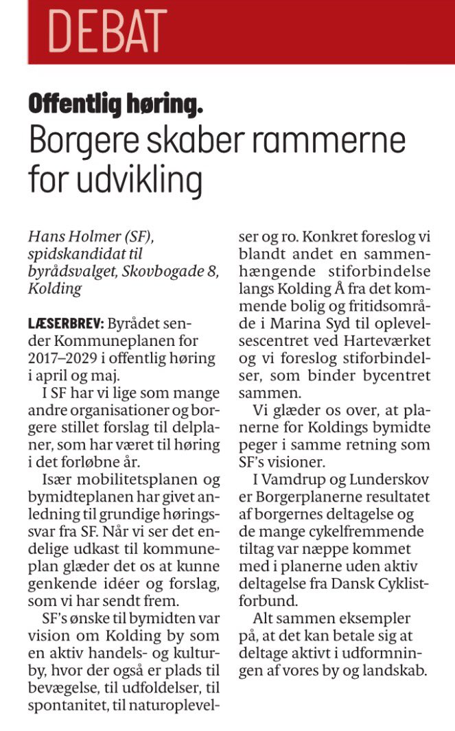 SFKolding's tweet photo. Vi glæder os over, at når vi afgiver høringssvar i #Kolding, så bliver det brugt = god borgerinddragelse, mener @HolmerHans https://t.co/2q9tYC3IC8