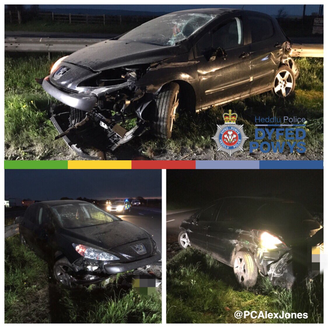 PCAlexJones's tweet photo. Busy Night Shift. Single Vehicle RTC. A48, Nantycaws, Carmarthen. Witness? Call 101. Still trying to locate Driver! #RTC #A48 #Carmarthen https://t.co/BTYGY2XrP7