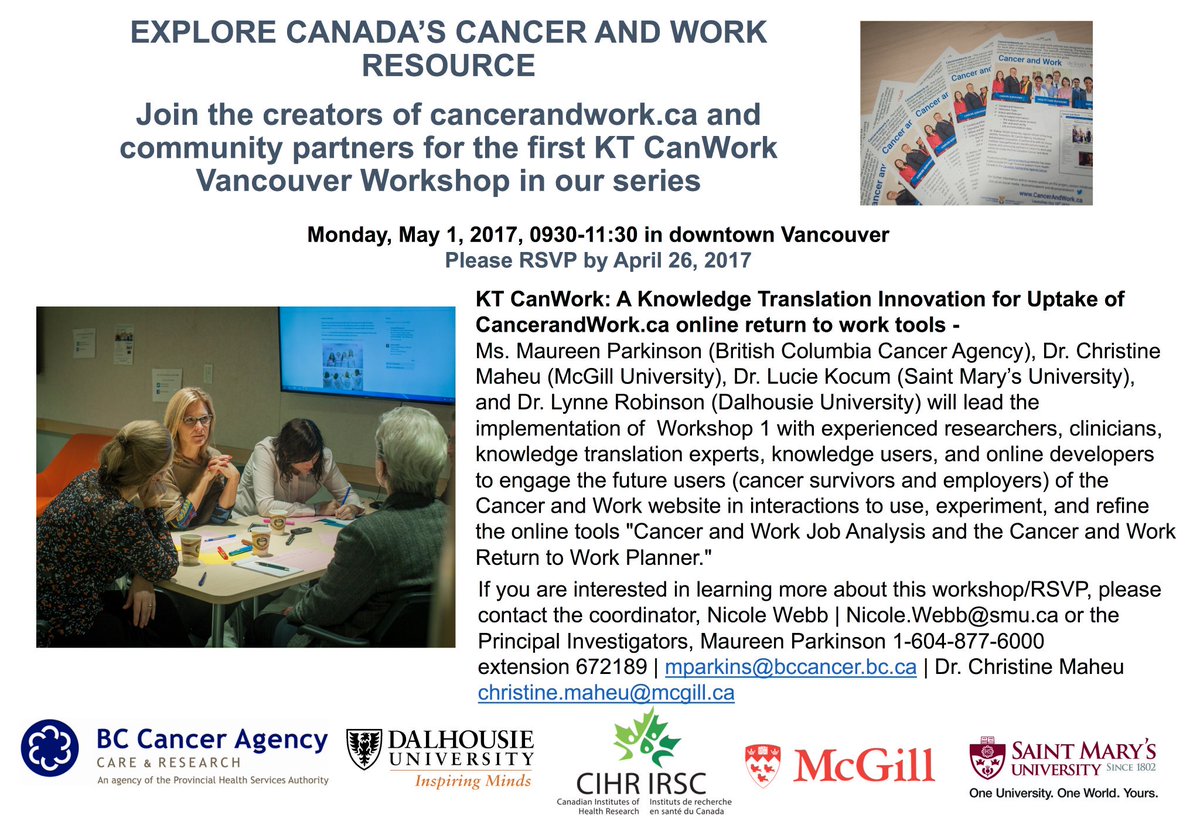 cancerandwork's tweet image. @YWCAWorkBC @FSGV_ESC please retweet we would love some employers perspectives in Vancouver. Join us for a free workshop on #cancerAndWork