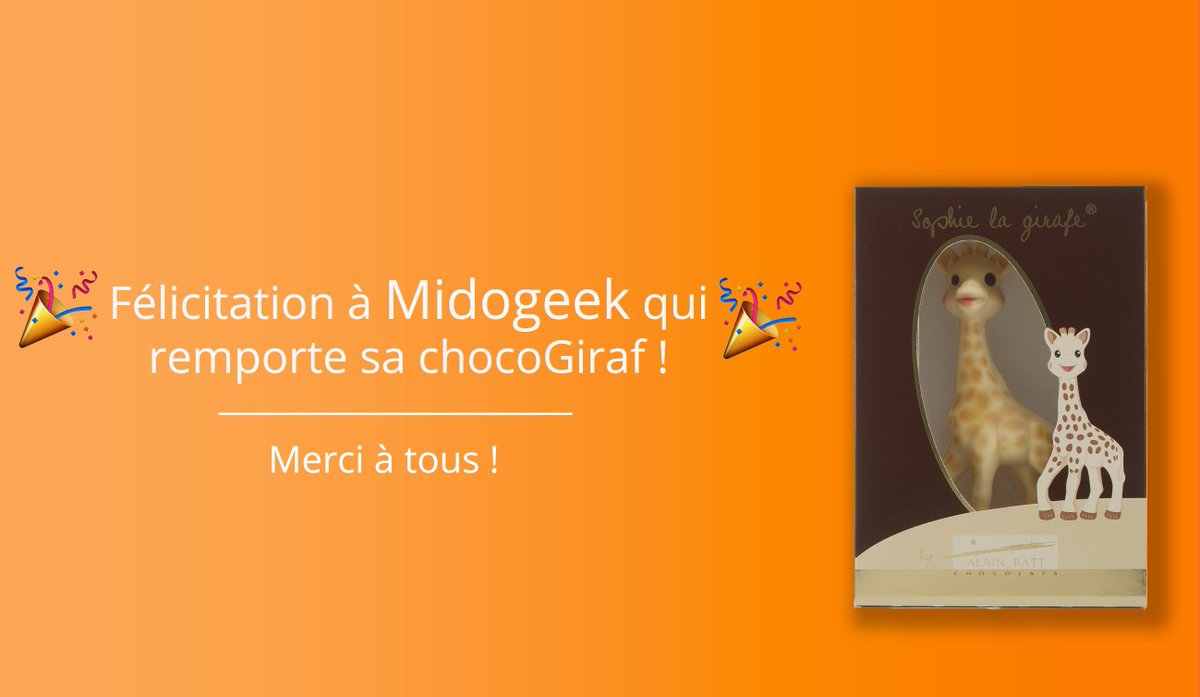 🎉Félicitation à @CDeboutte qui remporte sa Giraf en chocolat ! bravo à elle et merci à tous pour votre participation 🎉💛 #Concours #PAQUES