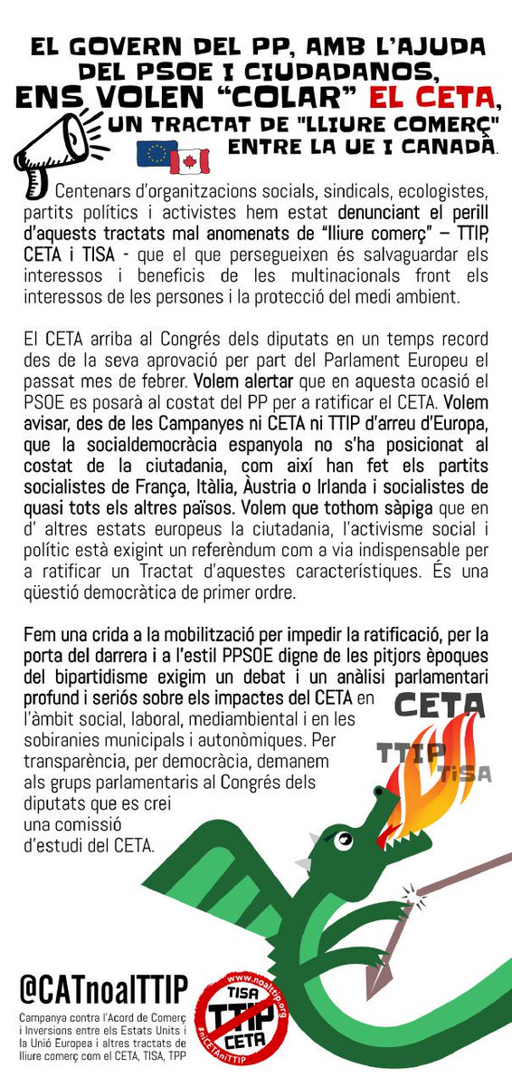 CATNoalsTCI's tweet photo. T’expliquem el conte de debò i exigim un final feliç. #quenoenscolinelCETA #DiadasenseCETA https://t.co/B2yRLnsRaW