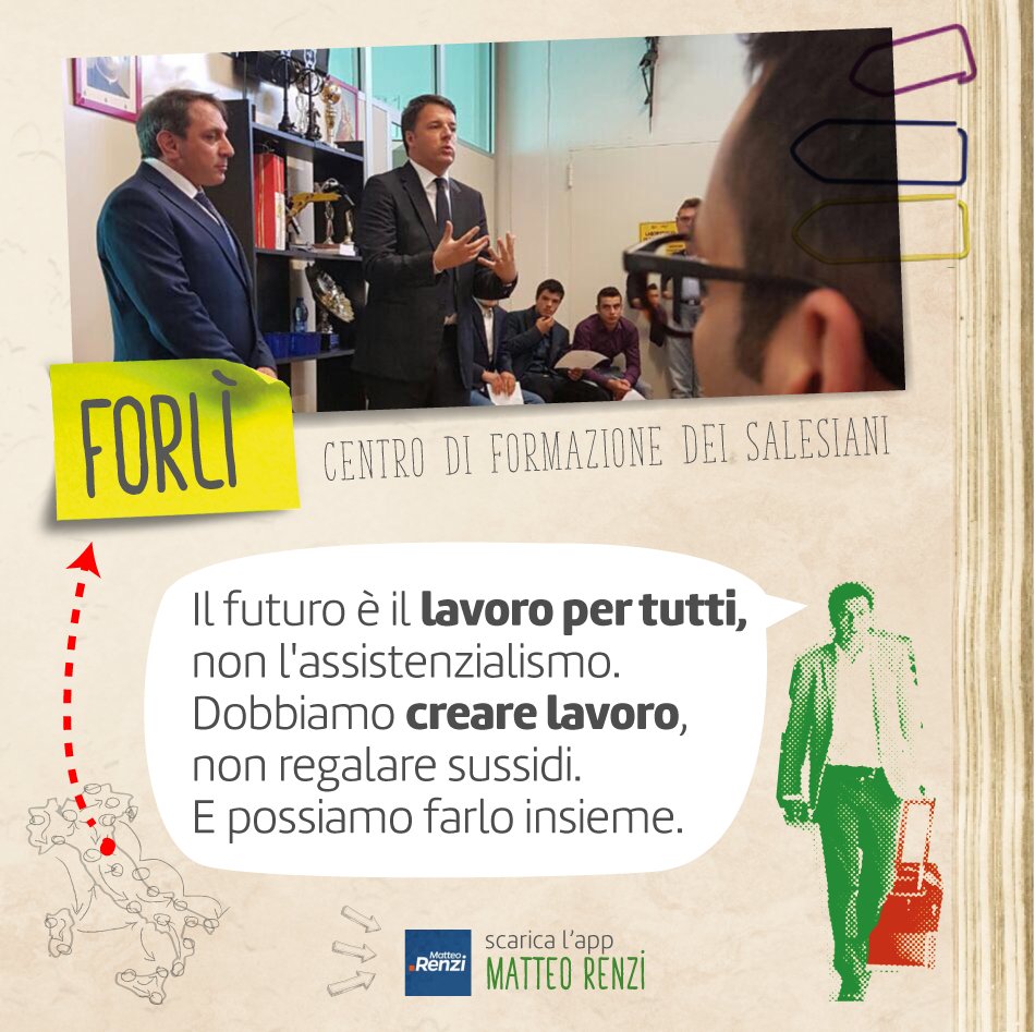 matteorenzi's tweet photo. Noi vogliamo creare lavoro, non regalare sussidi. Occupazione, non assistenzialismo. #avanti https://t.co/flwqCohRi0