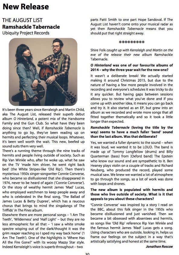 theaugustlist's tweet image. Thank you @FolkShire for the lovely review and chat.