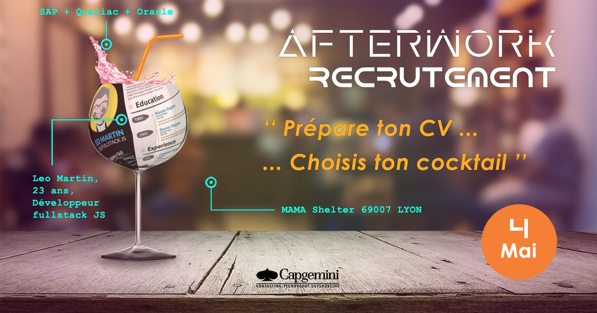 capgeminifrance's tweet photo. Vous êtes à la recherche de nouveaux challenges ? Rejoignez-nous le 4 mai pour un #Afterwork #Recrutement à #Lyon https://t.co/9MdWYakqLH https://t.co/yL9B4QGTKE