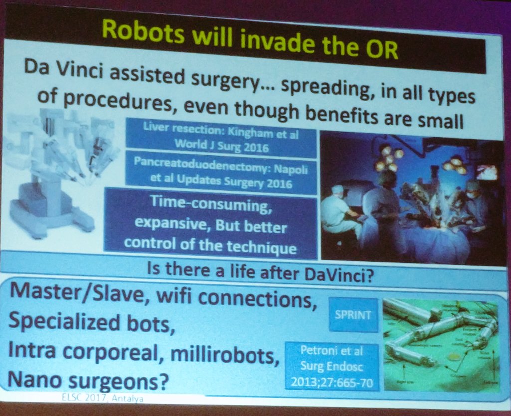 hgok's tweet photo. Dominique Franco #robots will invade the #OR #robotic #laparoscopy #surgery #elcd2017 https://t.co/FHJ8BfSSWq