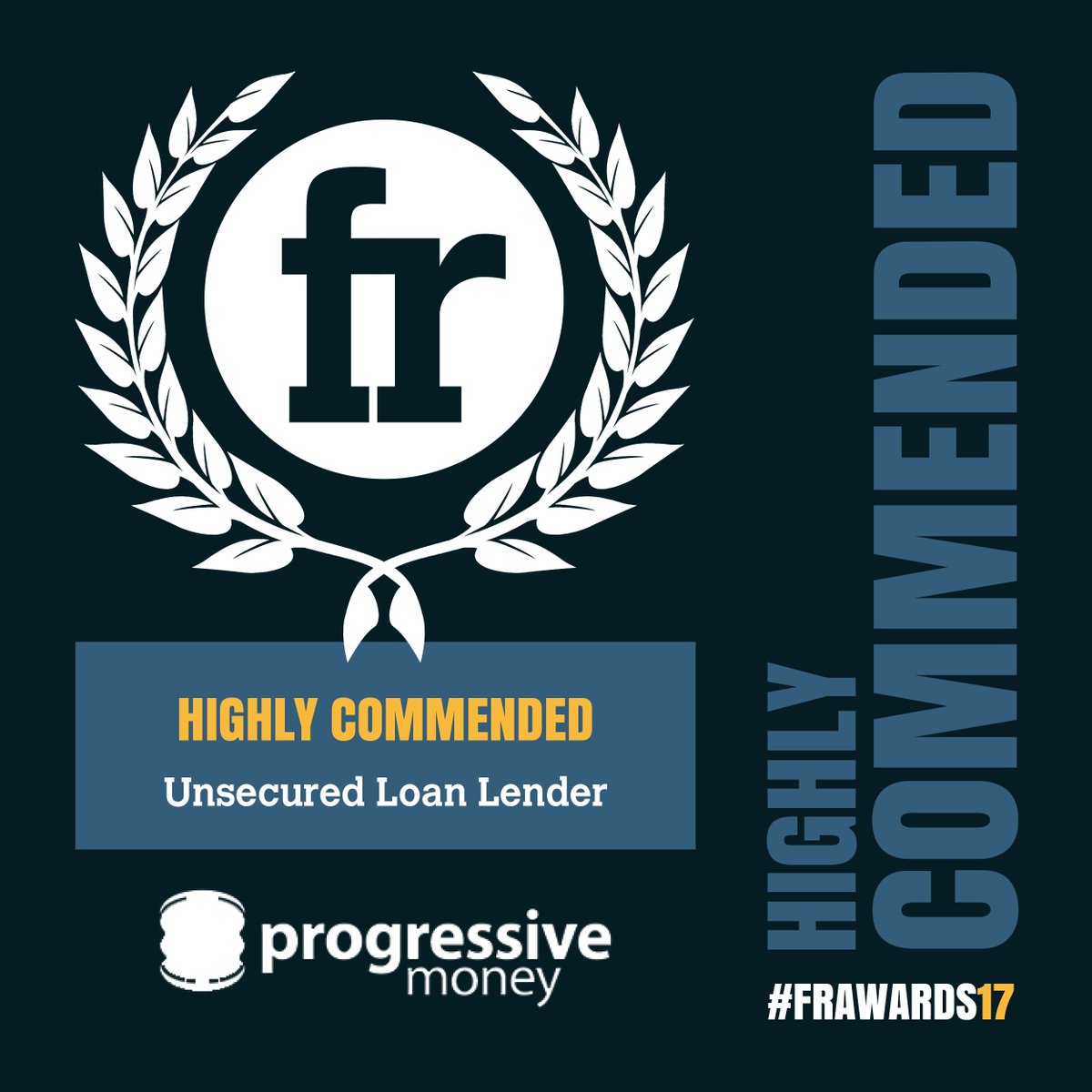 F_Reporter's tweet photo. And a huge well done to @Progressive_Mny too, who were voted Highly Commended Unsecured Loan Lender! #FRAwards17 https://t.co/NXzscDDeFc