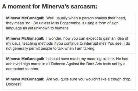 PotterWorldUK's tweet image. Minerva McGonagall's sarcasm. I love that all of these were directed at Umbridge!