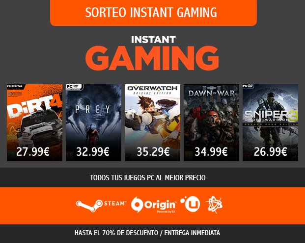 🔥SORTEO INSTANT GAMING🔥
 instant-gaming.com

GANA 1 JUEGO PC EN IG!

RT y sigue <a href="/InstantGamingES/">Instant Gaming</a> para participar
Hasta 28/04