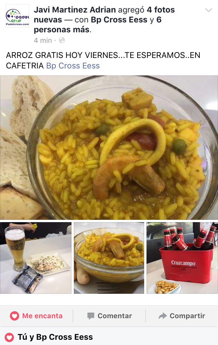 Padelcross's tweet photo. HOY ARROZ...GRATIS....TE ESPERAMOS....😊 https://t.co/Vu3qa9UG6g