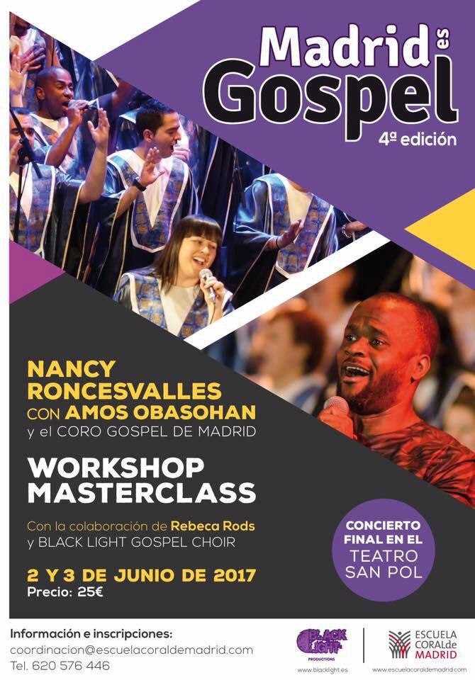 AmosObasohan's tweet photo. Save this date to learn more about #GospelMusic with Nancy Roncesvalles #Rebecarods @CoroGospelDeM @blackgospel .#madrid https://t.co/FGLJtYZvwY