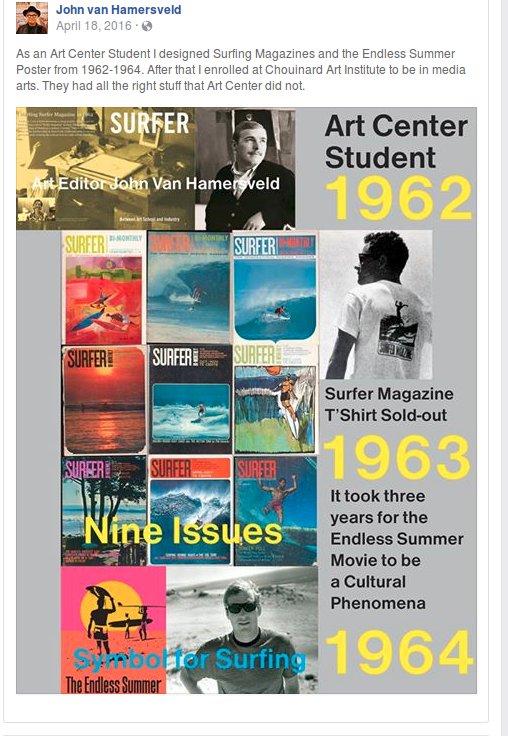 jvh_cool's tweet photo. As an #ArtCenterStudent I designed Surfing Magazines &amp; #theEndlessSummer Poster from 1962-1964. https://t.co/slRbqAu4f9