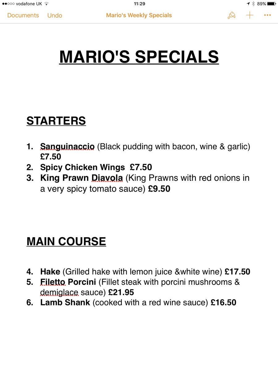 #Marios #Weekend #Specials #menu #resturant #rossendale #bacup #italian