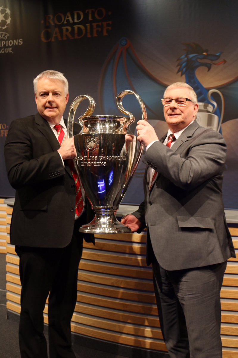 PrifWeinidog's tweet photo. Honoured to accept guardianship of a trophy lifted by hundreds of footballing legends. @UEFA @ChampionsLeague #UCL https://t.co/56BXD3yQVu