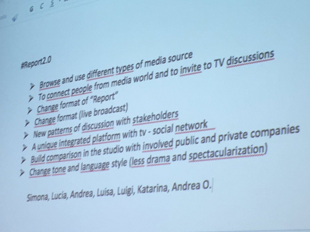 scianciotta's tweet photo. I consigli dei miei studenti a @reportrai3: nuovo format, nuovi linguaggi, evitare toni drammatici, aprire al confronto in studio #report2.0 https://t.co/QzPdDjulhA