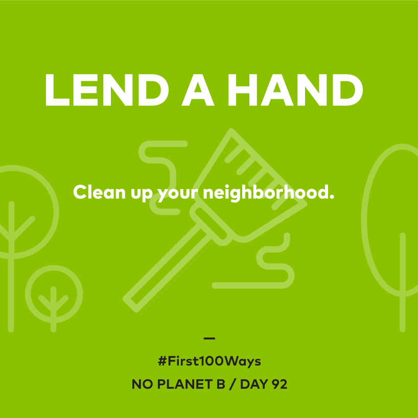 First100Ways's tweet photo. Take 100 seconds at some point today to go outside and pick up litter in a place you love. #First100Ways #JoinThePersistence https://t.co/D1Z0h3NJ5n