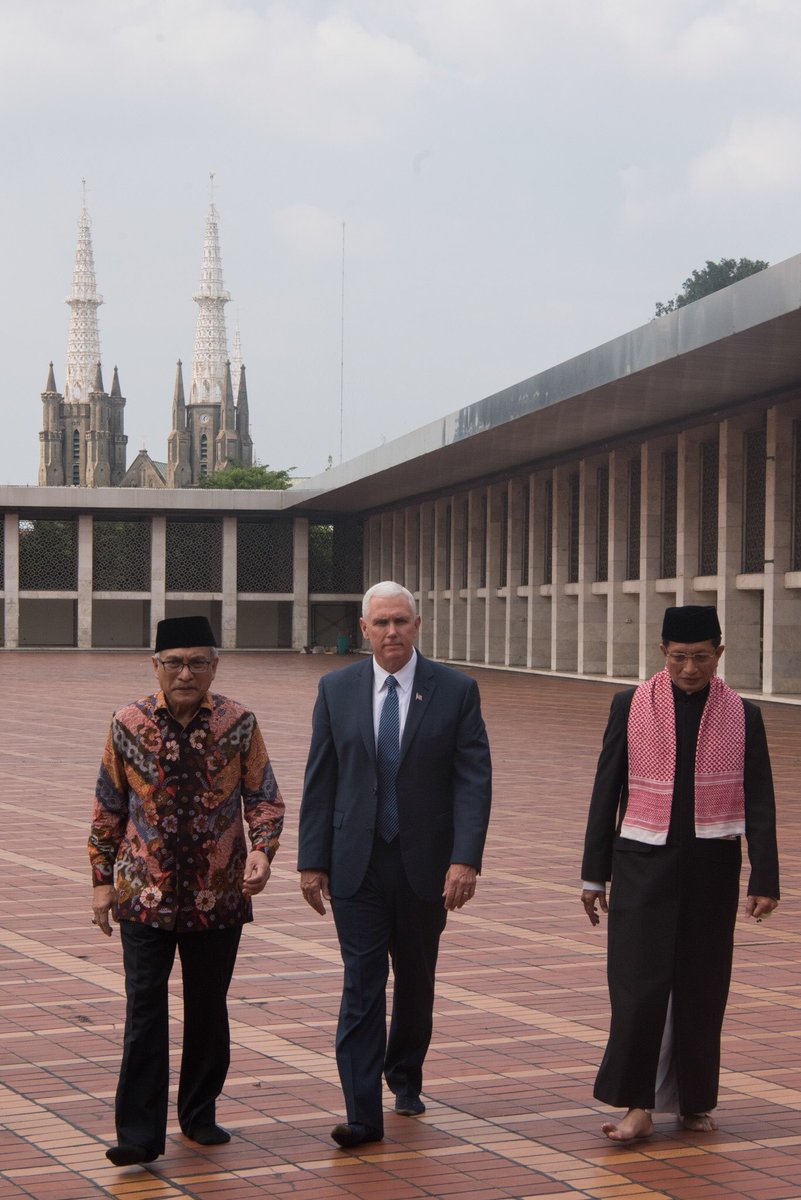 VP45's tweet photo. Thank you Indonesia. I'm impressed by everything I have seen – your commitment to freedom, law, human rights &amp; religious diversity #VPinASIA https://t.co/8T3GdIwN60