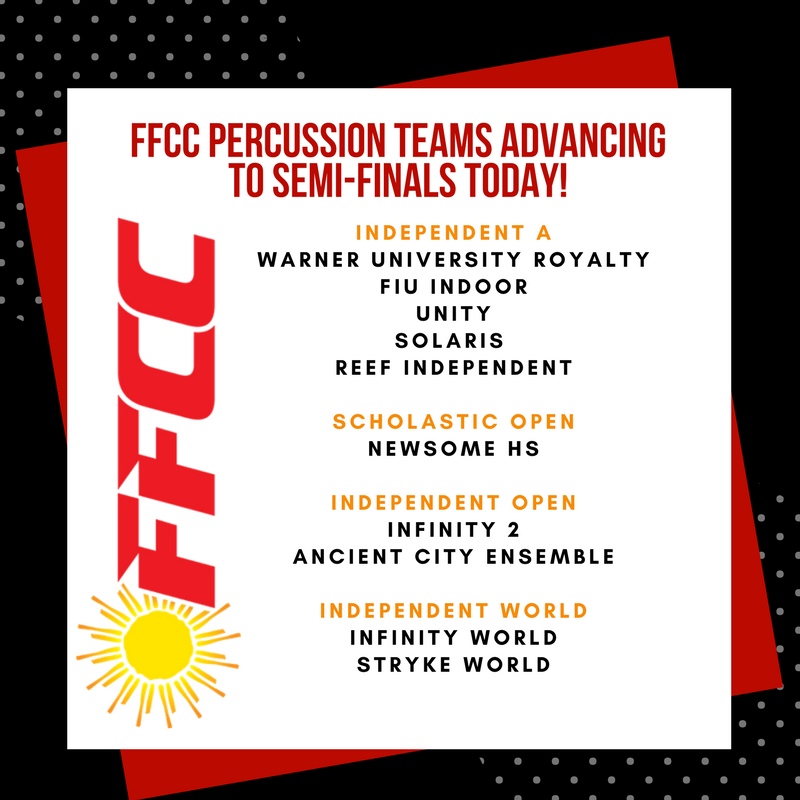 FFCC1985's tweet photo. Good luck to all of our percussion teams advancing to finals today in Dayton! Congrats! #ffcc2017 https://t.co/GNjGV21h5w