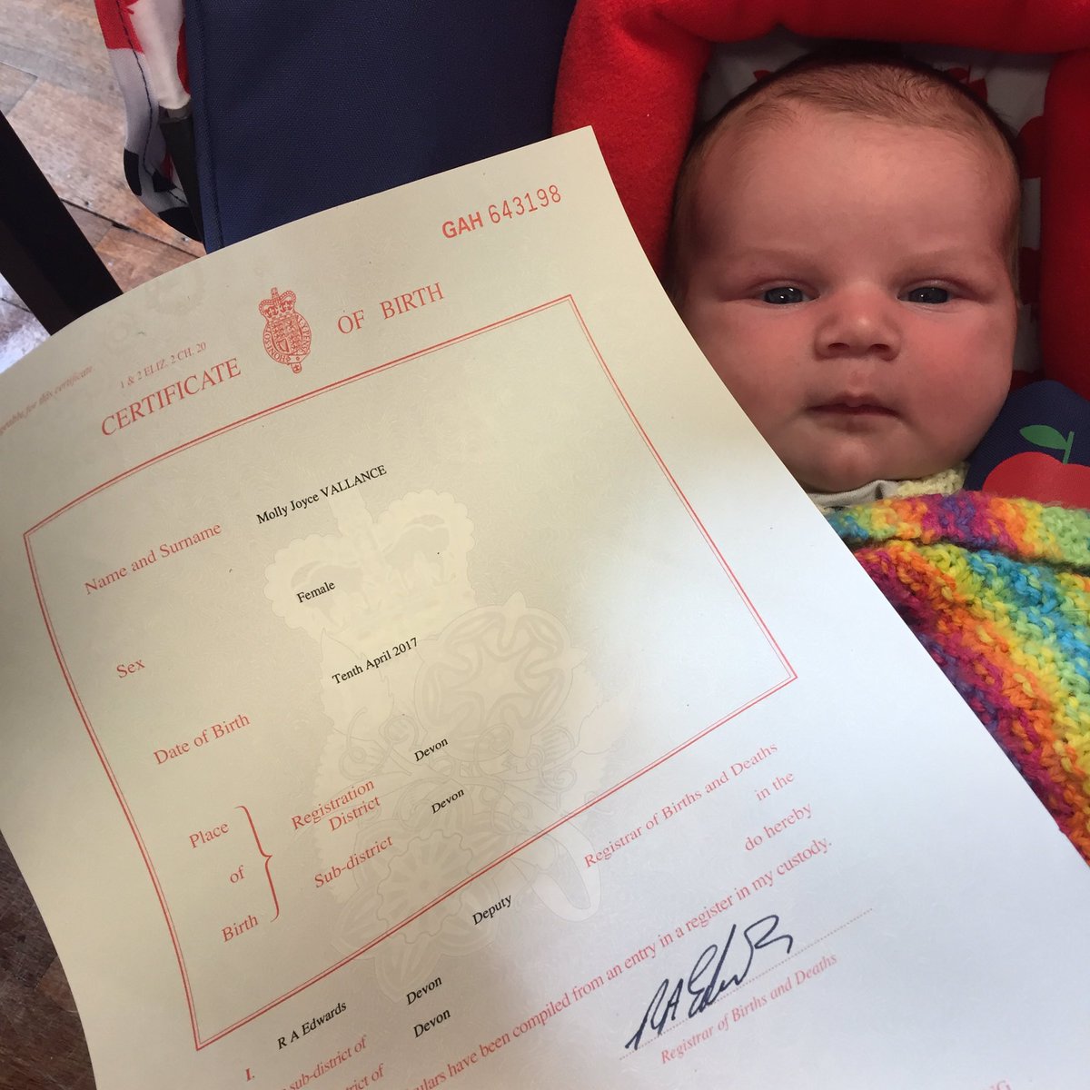 highstreetchamp's tweet photo. Me &amp; @Smenchie took our beautiful daughter to @DevonCC Registry Office in  #Okehampton - it's official Molly Joyce https://t.co/FM5DuPtzv7