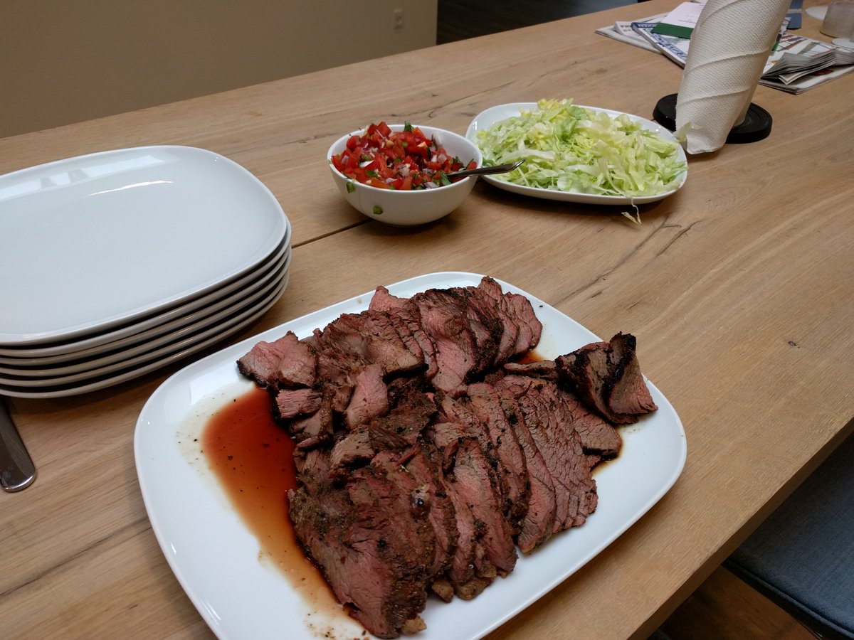 itx_dk's tweet image. Thanks to @RESsoftware for the @KamadoJoe smoker so we could get Santa-Maria Tri-Tip sandwiches at the office for lunch