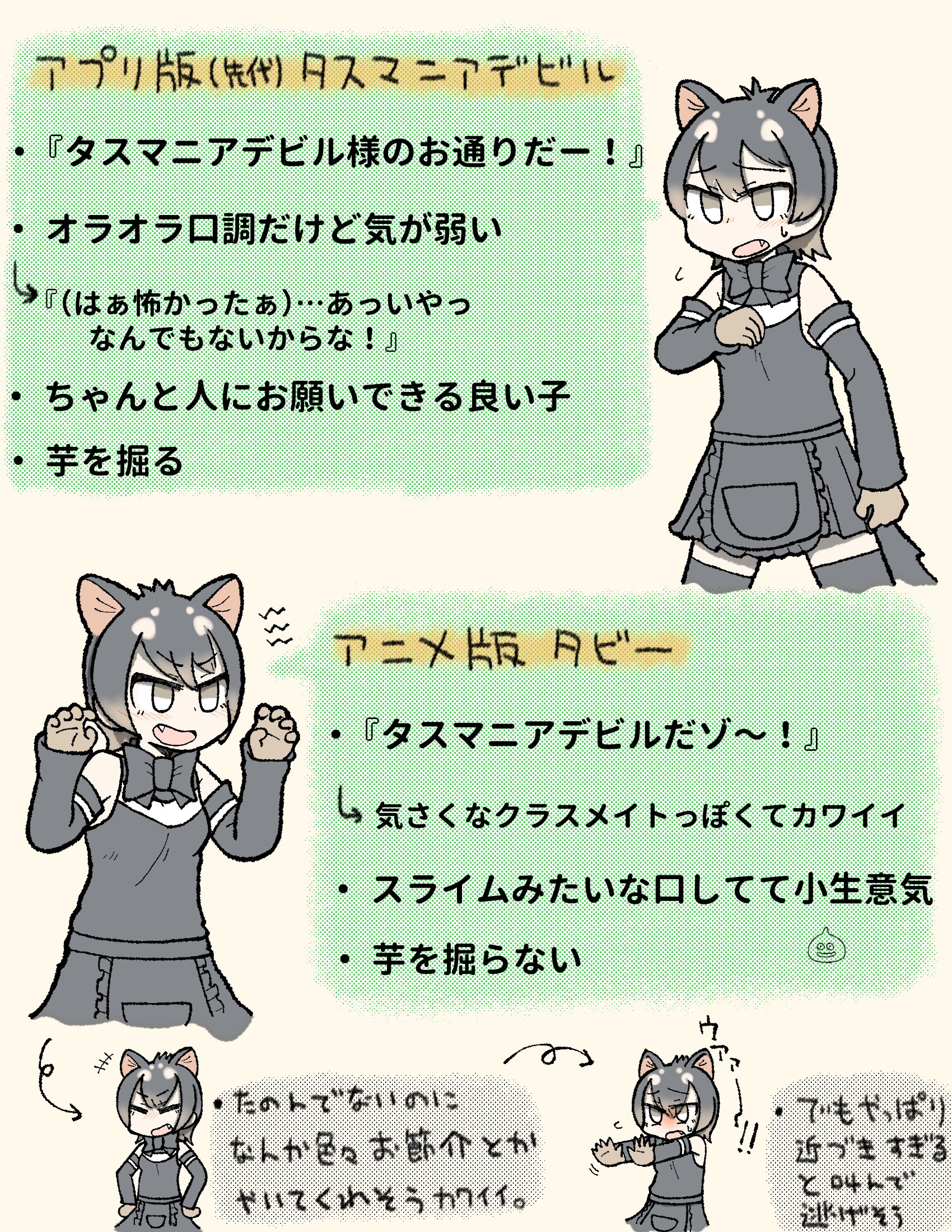 民放 アニメの時代のフレンズたち アプリ版の時と結構性格とか違う感じだったのでタスマニアデビルもちょっと変わってると思う T Co Sl68z2bunq Twitter