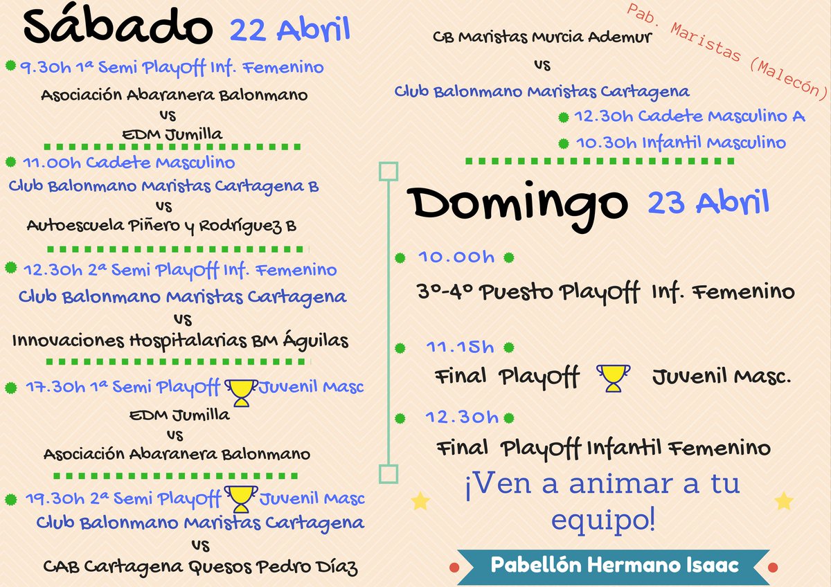 CbmMaristasct's tweet photo. Intenso finde #balonmano 22-23Abril #IsaacArena PlayOff Inf Femenino y Copa Juvenil Masc! #consuaficionmaristascampeon #BMmaristasCTnonstop https://t.co/VoGKGGVDK6